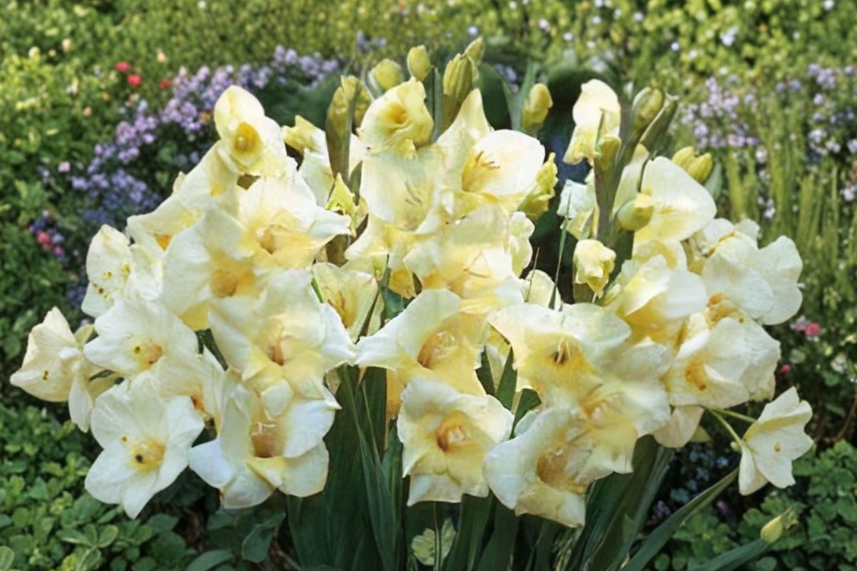 Gladiolus Glamini ‘Charlotte’ | Compact Pale Yellow Gladiolus Bulbs | Dwarf Sword Lily | Summer Blooming Cut Flower | Pollinator Garden Plant