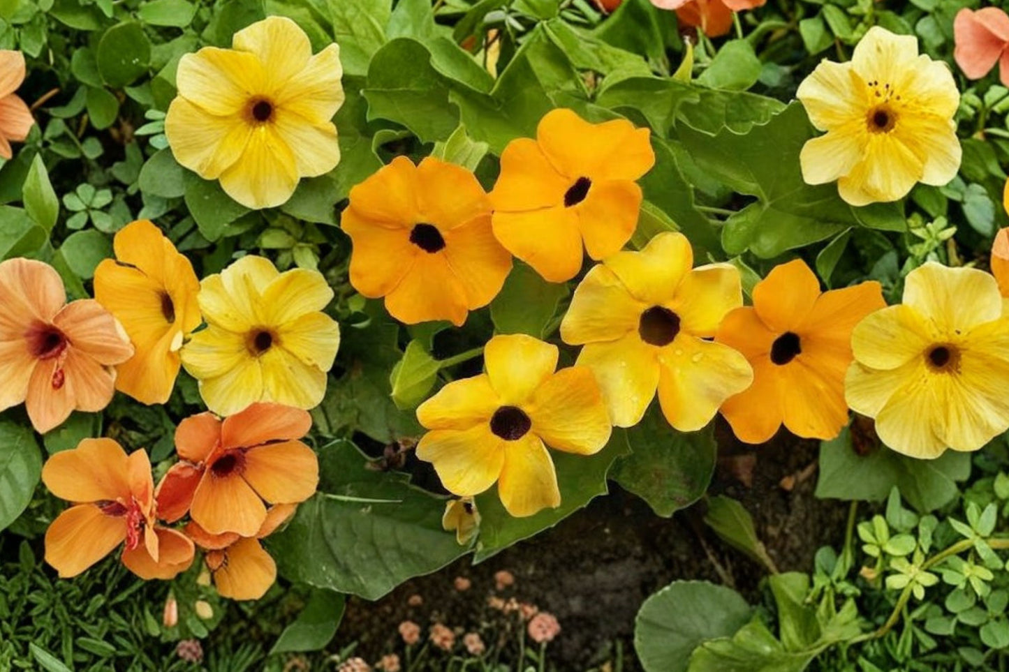 FREE SHIPPING Gold Black Eyed Susan Vine Starter Plant | Live Thunbergia alata | Golden Climbing Flowering Vine