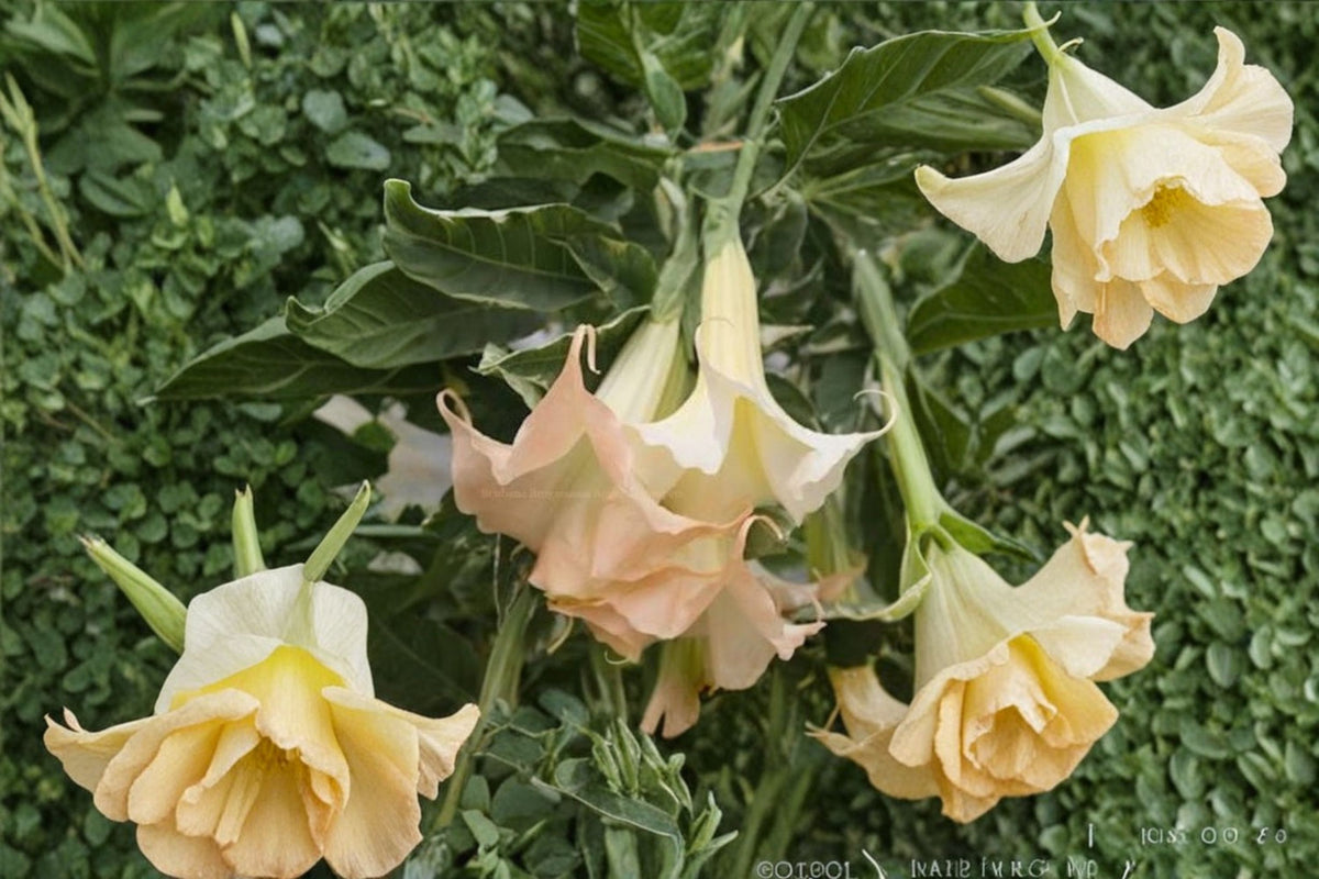 2 Brugmansia 'Mayan Magic' Live Plants | Variegated Angel's Trumpet | Rooted Brugmansia Plants | White Cream Flowers | 3.5-4 Inch Pots