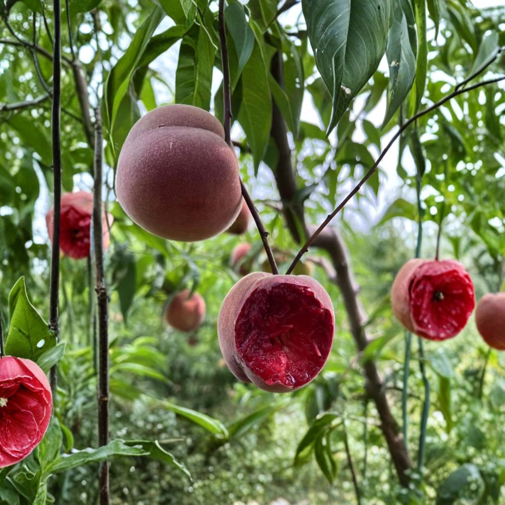 Spring Rain Blood Peach Tree – Live Grafted Seedling | 1 Year Bare Root Fruit Tree | Red Flesh Peach Variety | Early Season Harvest | Backyard Orchard Friendly