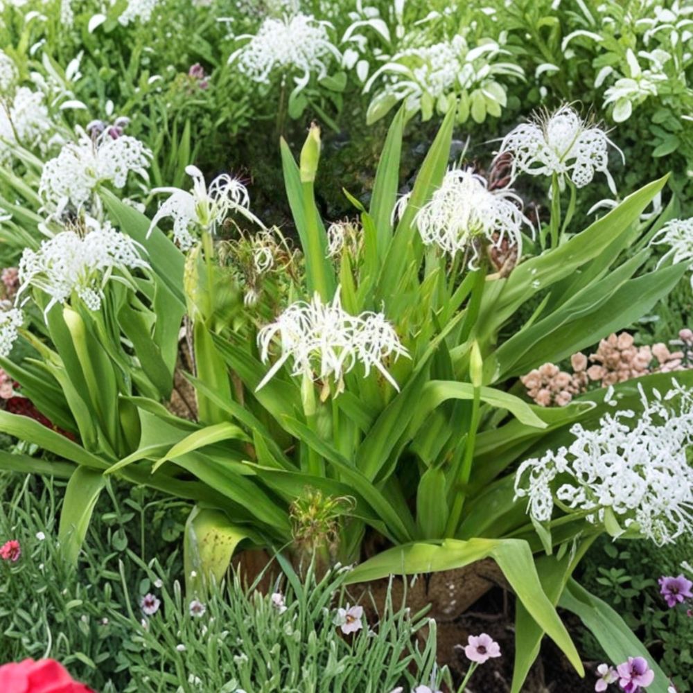 White Spider Crinum Lily Live Plant | Crinum amoenum Rooted Starter | Bare Root | Giant White Flowering Lily | Easy to Grow