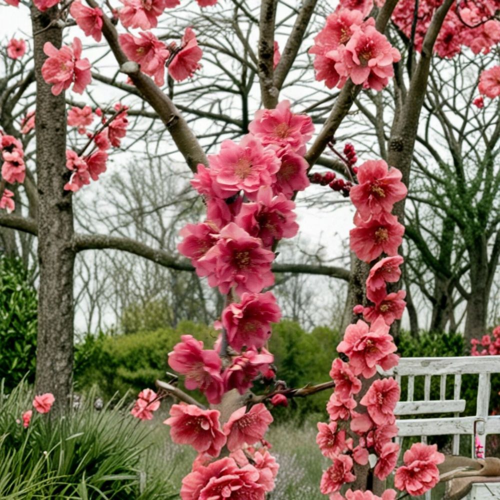 Crimson Cascade Weeping Flowering Peach Tree – 4–6 Ft Tall Live Tree | Double Red Pink Spring Blooms | Ornamental Weeping Landscape Tree | Includes Rooted Live Plant