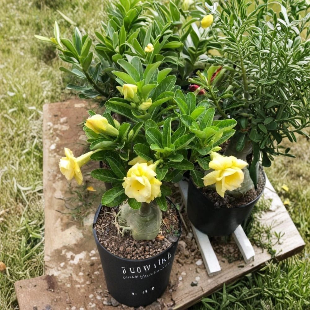 Double Yellow Desert Rose (Adenium obesum) Live Plant | 4–6 Inches Tall | Starter Flowering Succulent | Tropical Plant | Easy to Grow