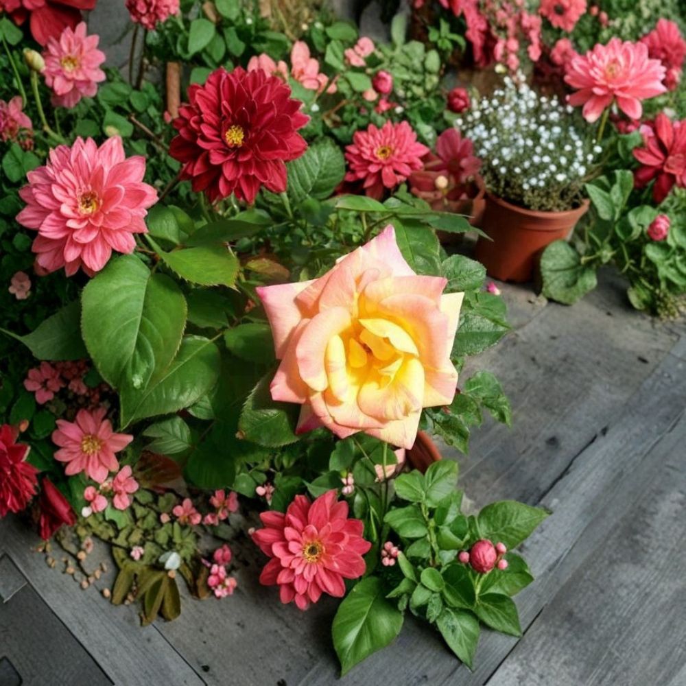 Jacob's Robe Climbing Rose – Rosa hybrida Live Plant | 5 Gallon Size | Yellow Pink Red Double Bloom Rose | Includes Root Ball | Trellis & Garden Friendly | Easy to Grow