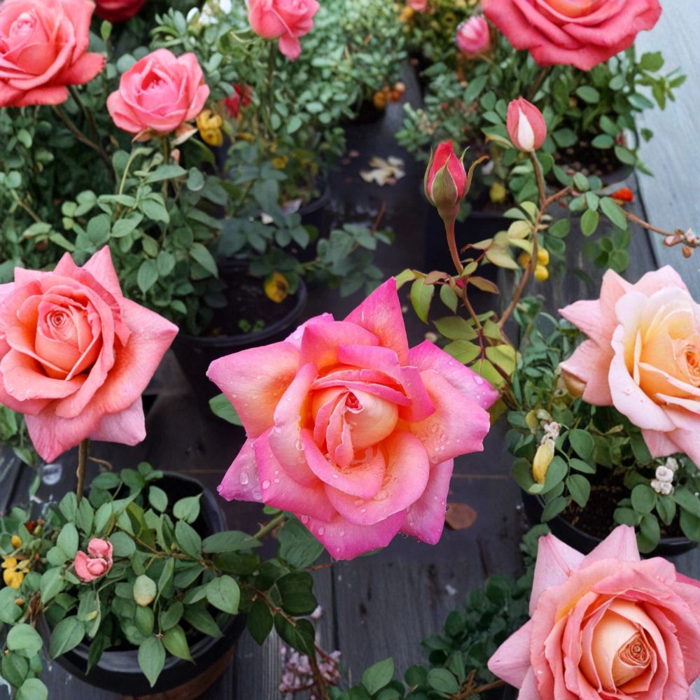 Broadway Rose – Rosa Hybrid Tea Live Plant | 5 Gallon Bush | Golden Yellow & Pink Blooms | Fragrant Garden Rose | Hardy Landscape Favorite