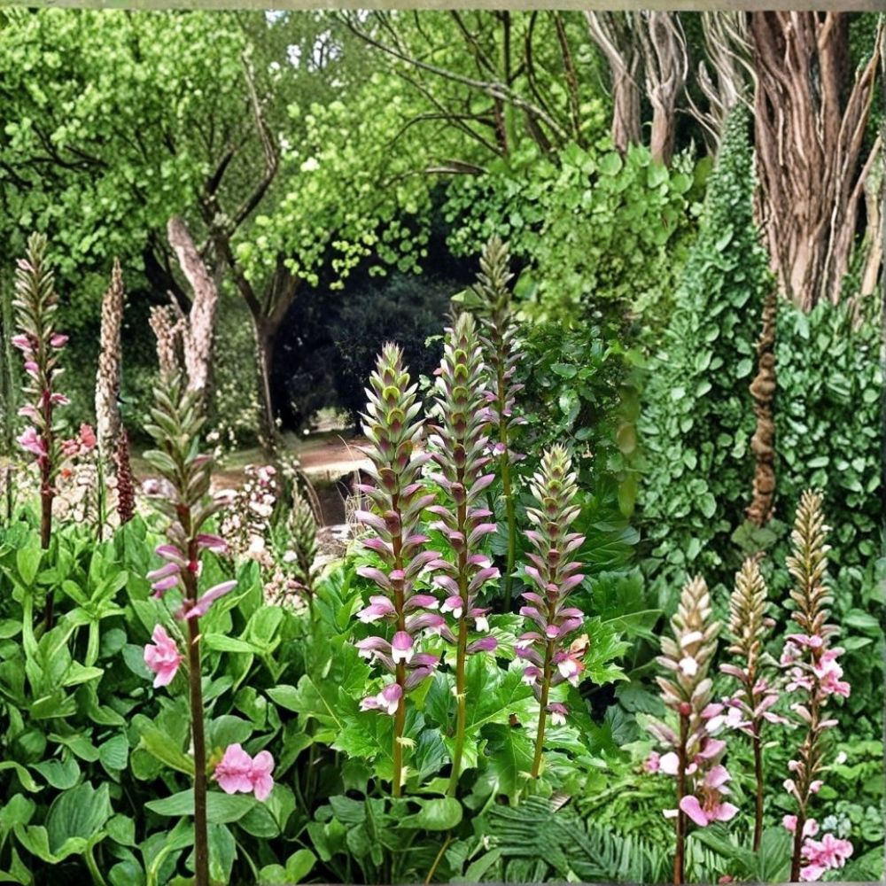 Bear's Breeches – 3 Live Acanthus mollis Rooted Plants | Purple & White Flowering Perennial | Hardy Garden Accent | Easy to Grow
