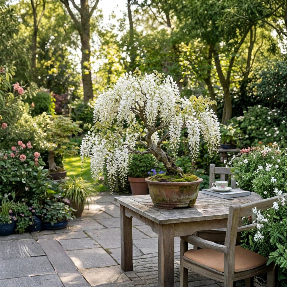 White Wisteria – Live Starter Plant | 4+ Inches Tall | Includes Nursery Pot | Climbing Flowering Vine | Bonsai Friendly
