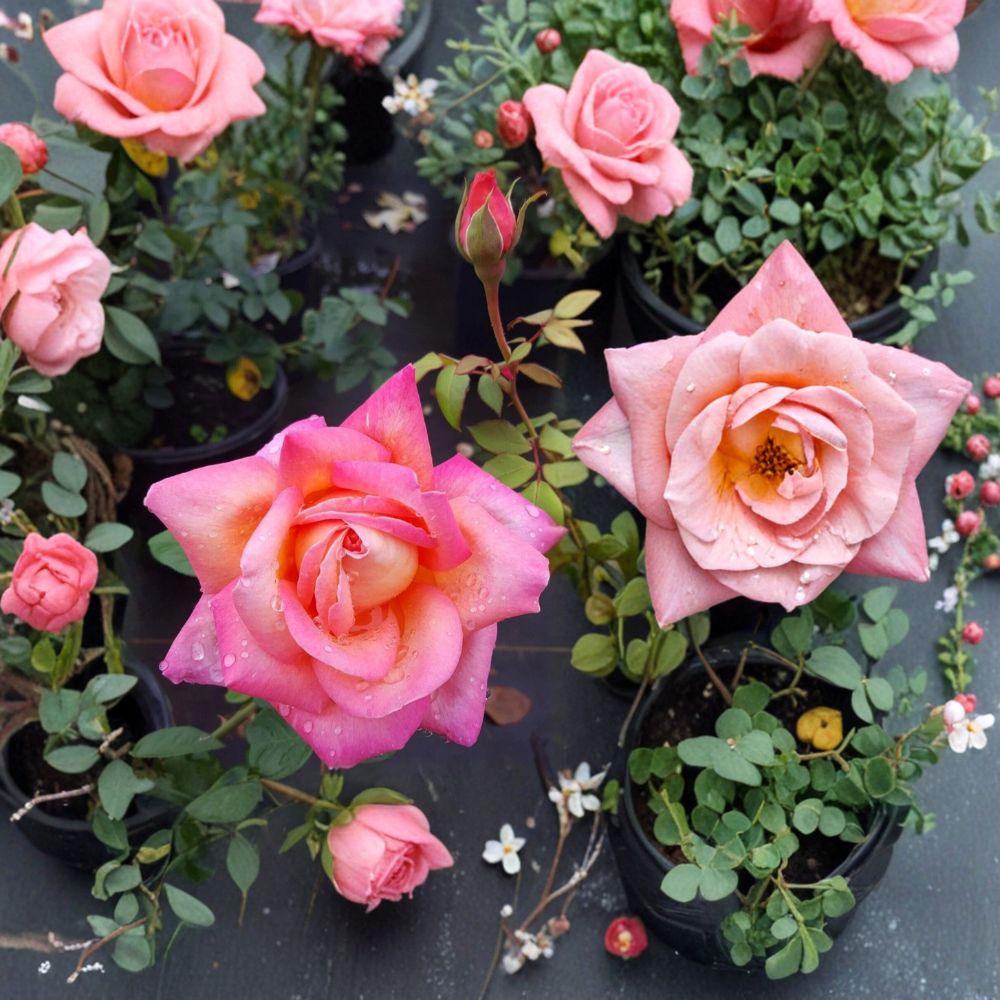 Broadway Hybrid Tea Rose – Rosa Hybrid Live Plant | 5 Gallon Rose Bush | Golden Yellow & Pink Blooms | Elegant Garden Rose | One-Year-Old Field Grown Plant