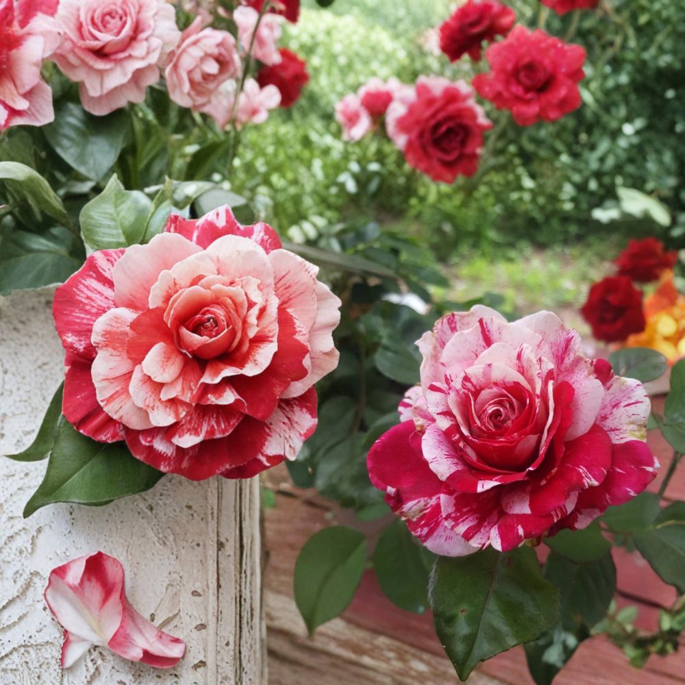 Scentimental Floribunda Rose – Rosa Hybrid Live Plant | 1 Gallon Size | Red & Cream Striped Floribunda Rose | Includes Root-Wrapped Plant | Fragrant Double Blooms | Easy to Grow