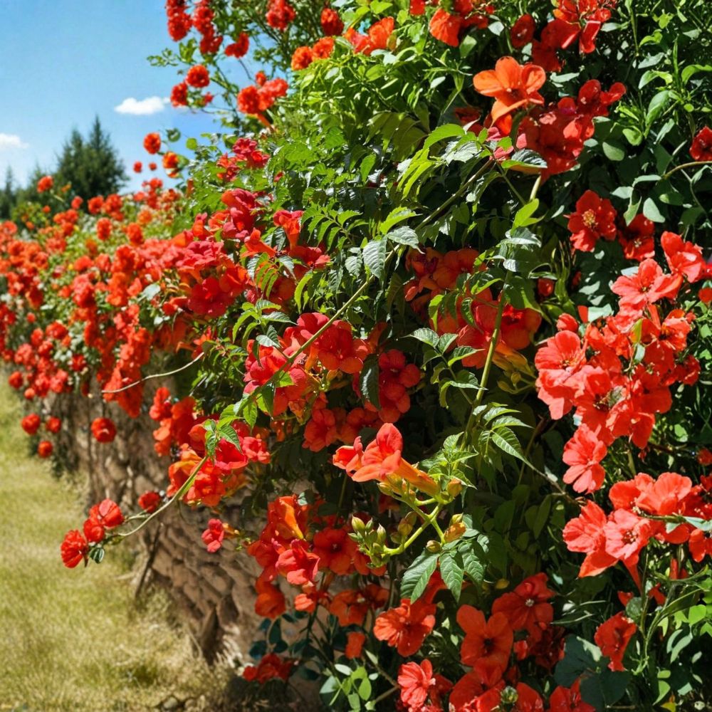 Orange Trumpet Vine – Campsis radicans Live Bare Root Plants | Set of 5 | Fast-Growing Flowering Climbing Vine | Hummingbird Garden Favorite