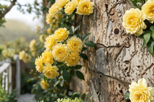 Lady Banks Yellow Climbing Rose Live Plant | Rosa banksiae Lutea | Thornless Climbing Rose | 1 Quart Nursery Grown