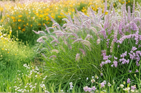 2 Rose Fountain Grass Live Plants, 5-9 Inch Ornamental Grass Starter Plants, Flowering Landscape Grass for Garden Borders
