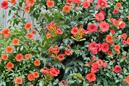 3 Orange Trumpet Vine Live Plants, 4–6 Inch Starter Plants, Campsis radicans, Fast Growing Climbing Flowering Vine