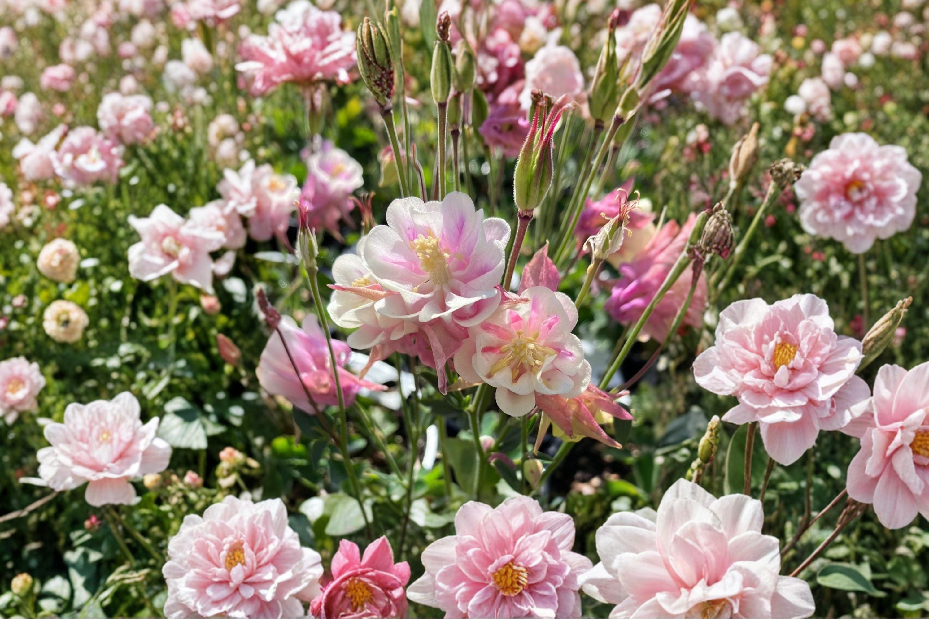 Aquilegia ‘Winky Double Rose-White’ – Double Columbine Plant – Pink & White Shade Perennial – Live 4” Pot