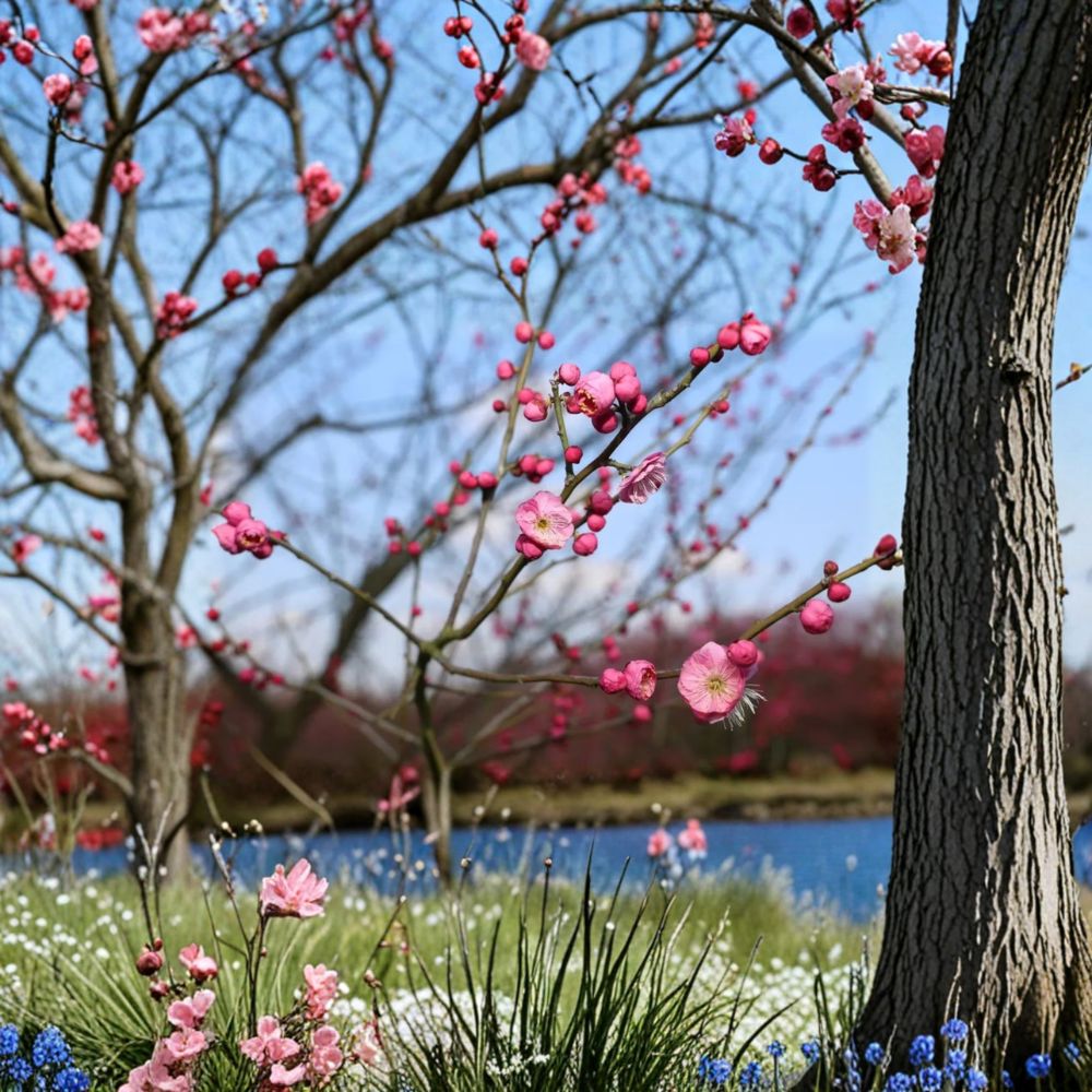 Mokel Japanese Flowering Apricot Tree – Prunus mume Live Bare Root Tree | 30 Inches Tall | Early Pink Blooms | Ume Fruit Tree | 宫粉梅花