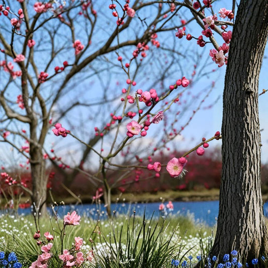 Mokel Japanese Flowering Apricot Tree – Prunus mume Live Bare Root Tree | 30 Inches Tall | Early Pink Blooms | Ume Fruit Tree | 宫粉梅花