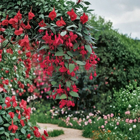 2 Marinka Fuchsia Live Plants – Fuchsia spp. | 5 Inch Pots | Red Flowering Ornamental Plant | Cascading Shade Plant | Hanging Basket & Patio Friendly