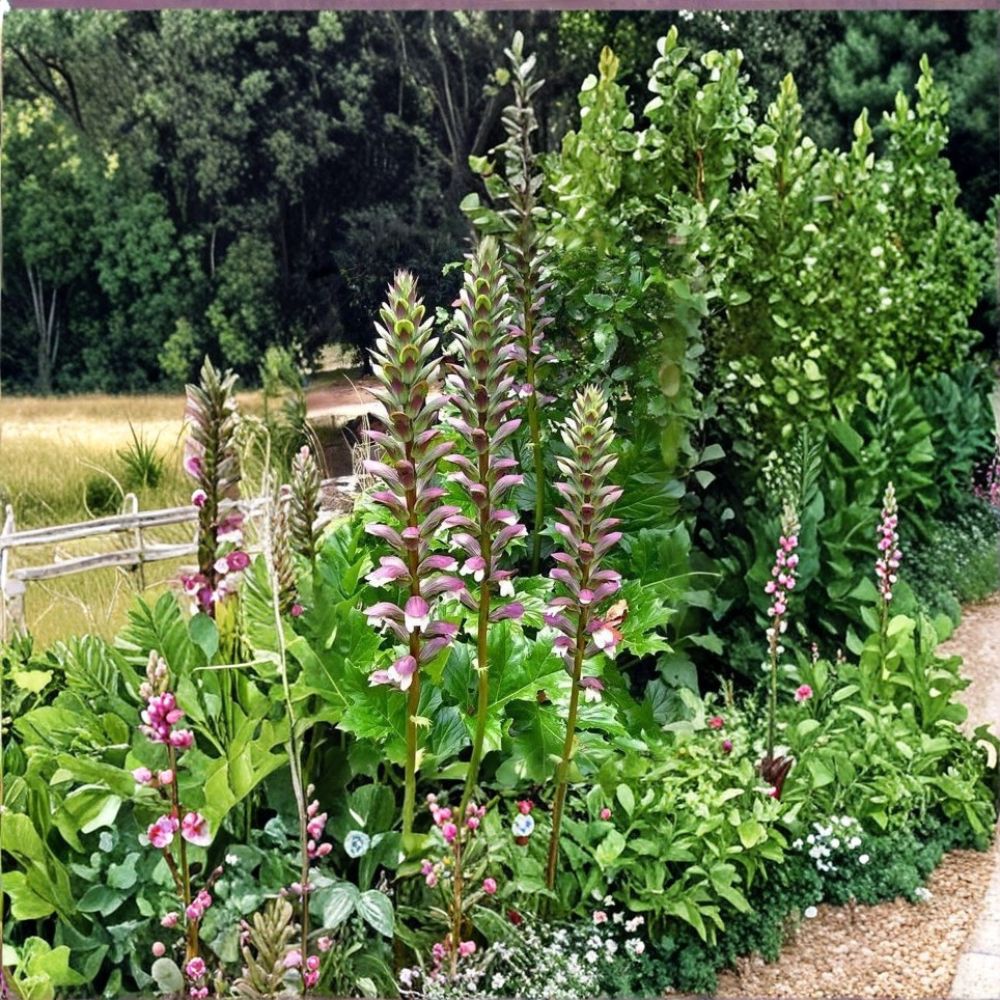 Acanthus Mollis Bear's Breeches Live Plant | Rooted Starter Plant | Purple & White Flowering Perennial | Shade Garden Friendly | Easy to Grow