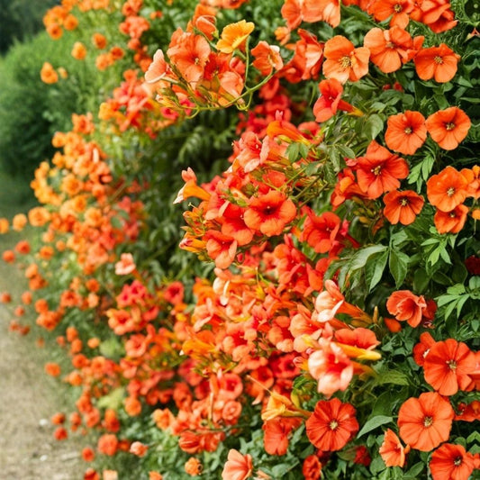 Hummingbird Butterfly Trumpet Vine – Live Bare Root Plant | Orange Blooms | Rapid Growing Perennial Vine | Full Sun | Pollinator Friendly | Garden & Fence Climber
