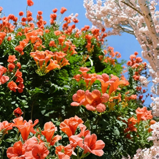 Orange Trumpet Vine Live Plant – 3 Inch Pot | Campsis radicans | Flowering Climbing Vine | Orange Blooms | Trellis & Garden Plant