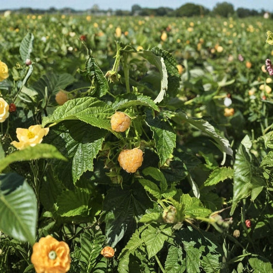 Fall Gold Everbearing Raspberry – Rubus idaeus Live Plant | 1 Quart Grow Bag | Yellow Raspberry | Self-Fertile | Two Crops Per Year | Zones 3–8