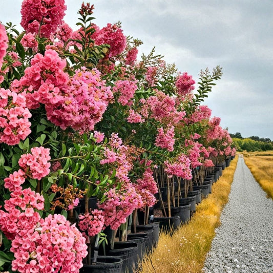 Sioux Pink Crape Myrtle Tree – Lagerstroemia indica 'Sioux' Live Plant | 1 Quart Grow Bag | Pink Flowering Tree | Heat & Drought Tolerant | Landscape Favorite