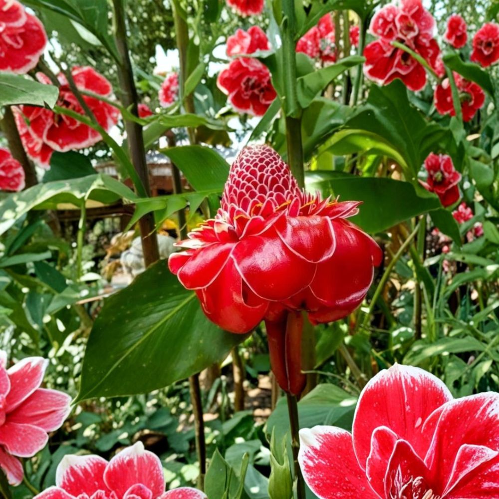Red Curcuma Live Rhizomes | 3 Root Rhizomes | Red Flowering Turmeric | Tropical Ginger Plant | Fast Growing Ornamental