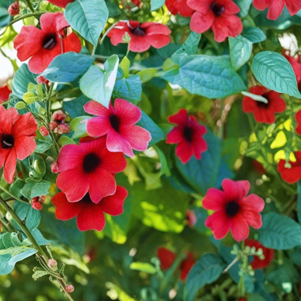 Black Eyed Susan Vine 'Sunny Susy Cherry' – Thunbergia alata Live Starter Plant | 6–10 Inches Tall | Includes 2.5" x 3.5" Pot | Red Flowering Vine | Easy to Grow