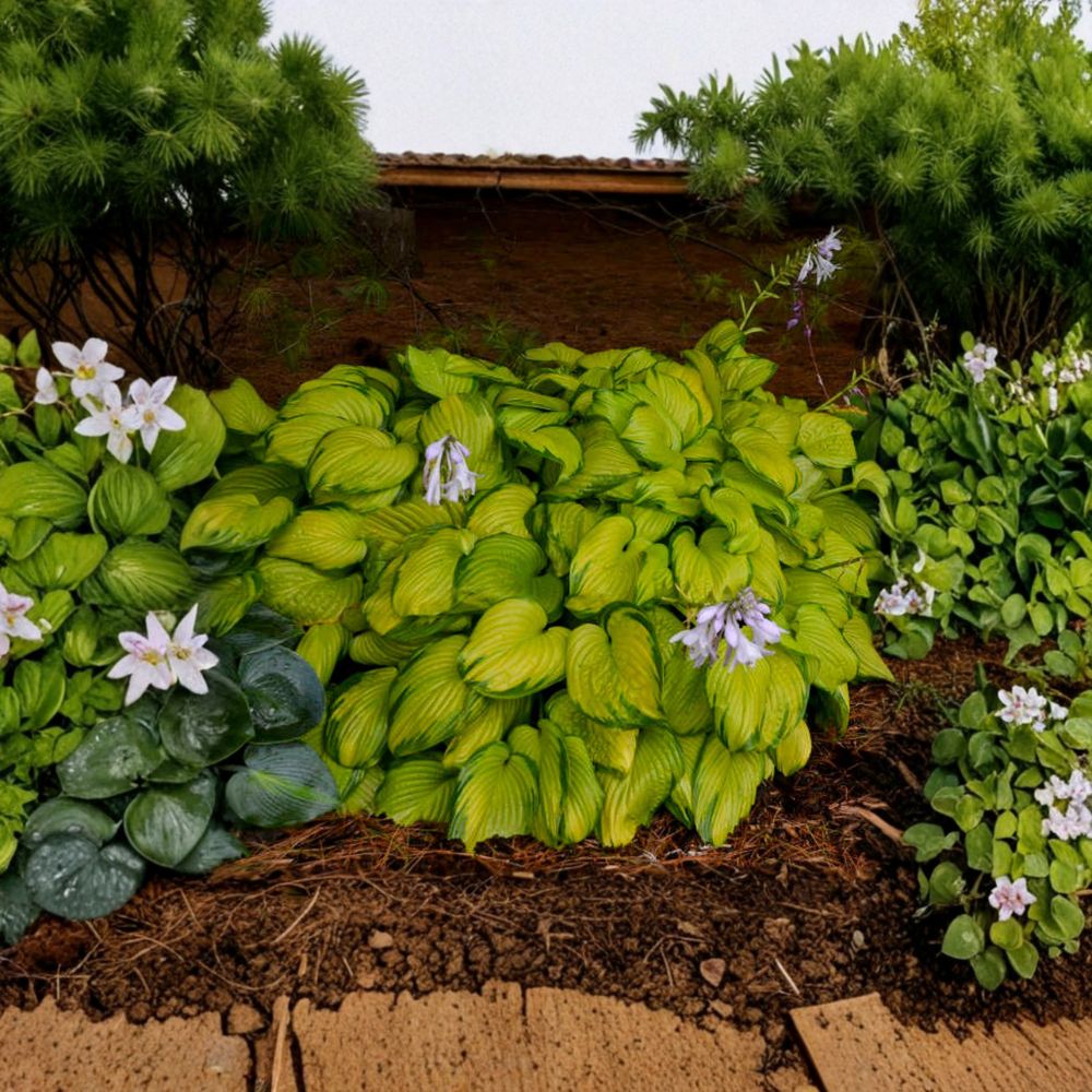 Hosta 'Stained Glass' – Starter Plant | Ships Bare Root | Huge Gold Variegated Leaves | Fragrant Lavender Flowers | Shade Garden Favorite