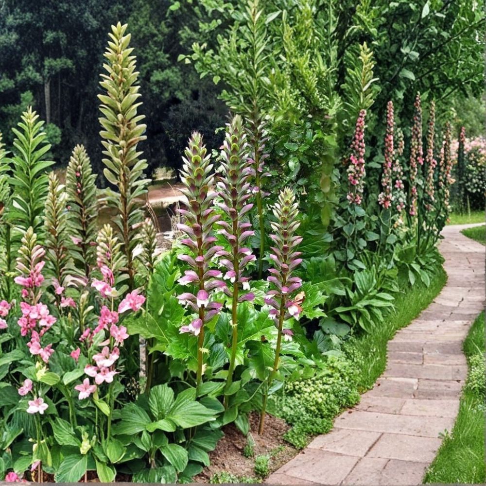 Acanthus Mollis Bear’s Breeches Live Plant – 1 Plant | Acanthus mollis | Purple & White Flowers | Shade-Loving Perennial | Ornamental Garden Shrub | Outdoor Starter Plant