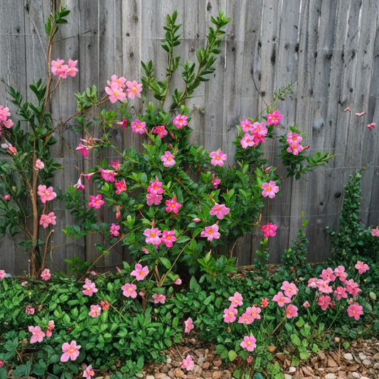 Pink Mandevilla Live Plants – 2 Pack | 4–6 Inches Tall | No Pot | Pink Flowering Tropical Vine | Trumpet Flowers | Patio & Container Plant | Zones 9–11