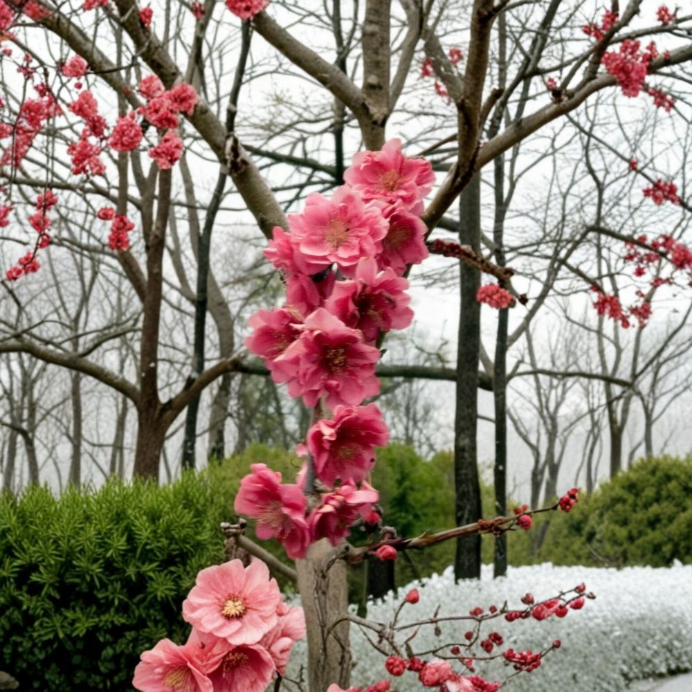 Crimson Cascade Weeping Flowering Peach Tree – Prunus persica Live Tree | 4–6 Feet Tall | Includes Healthy Root System | Ornamental Landscape Tree | Stunning Double Pink Blooms