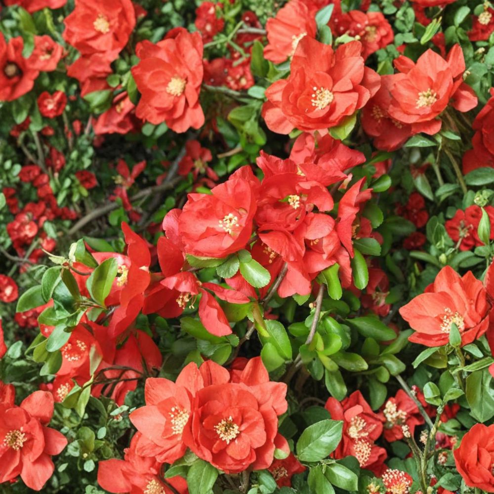 Chaenomeles x superba 'Texas Scarlet' – Red Flowering Quince Live Plant | 2 Gallon Pot | Scarlet Spring Blooms | Hardy Flowering Shrub | Early Season Color