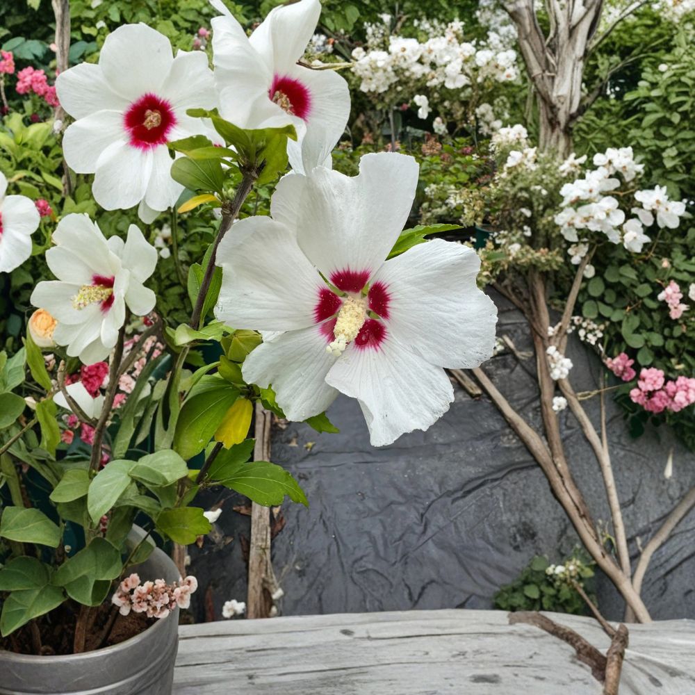 Red Heart Rose of Sharon – Hibiscus syriacus Live Plant | 2 Gallon Pot | White Flowers with Red Centers | Summer Blooming Shrub | Hardy Hibiscus