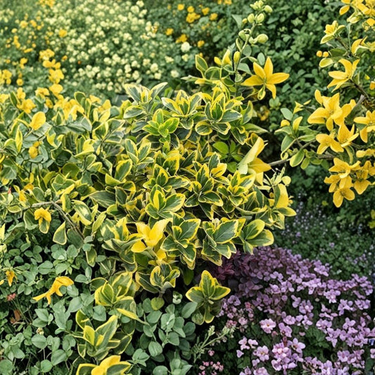 Set of 2 Gold Splash Euonymus Live Plants – Bare Root | Evergreen Wintercreeper Shrub | Variegated Perennial | Easy to Grow
