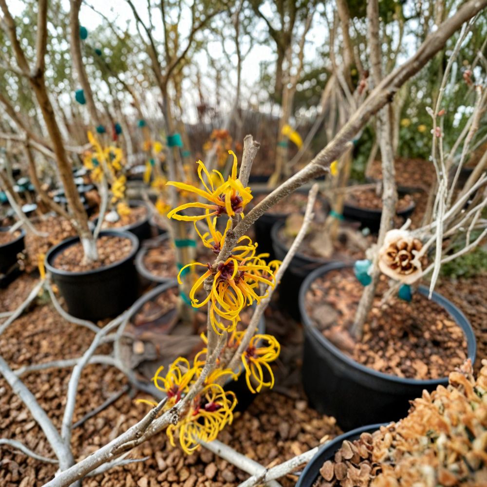 Hamamelis x intermedia 'Basma' – Witch Hazel Live Plant | 12 Inches Tall | 1 Year Graft | Yellow-Orange Winter Blooms | Hardy Ornamental Shrub