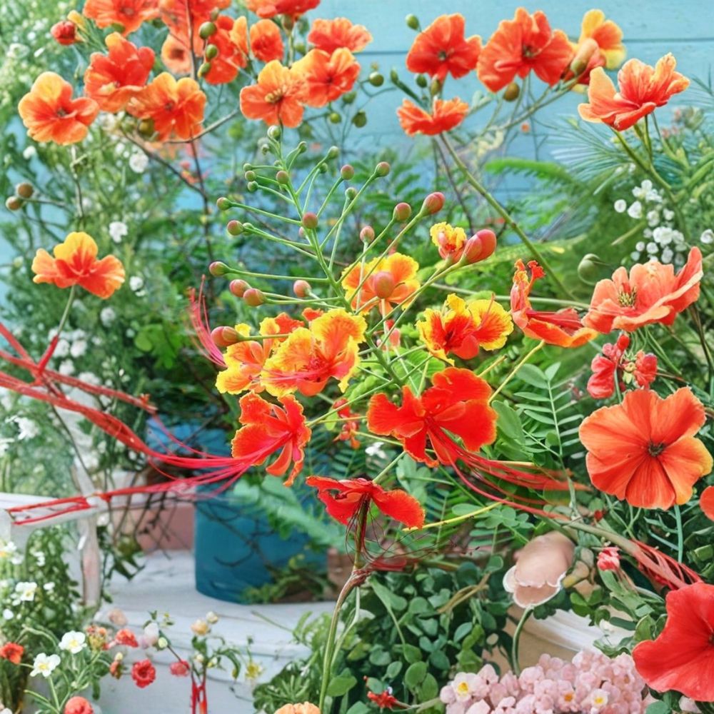 Red Bird of Paradise Live Plant – Caesalpinia pulcherrima | 4–8 Inches Tall | Includes 4 Inch Nursery Pot | Tropical Flowering Shrub | Butterfly Friendly