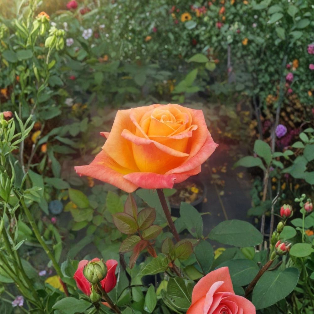 Arizona Grandiflora Rose – Rosa hybrida Live Plant | 3 Gallon Size | Orange Yellow Flowering Rose Bush | Includes Root Ball | Garden & Landscape Friendly | Easy to Grow