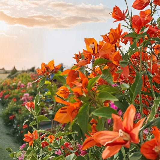 Fire Opal Bougainvillea – 3 Live Starter Plants | 4–6 Inches Tall | Rooted in Soil | Tropical Red-Orange Flowering Vine