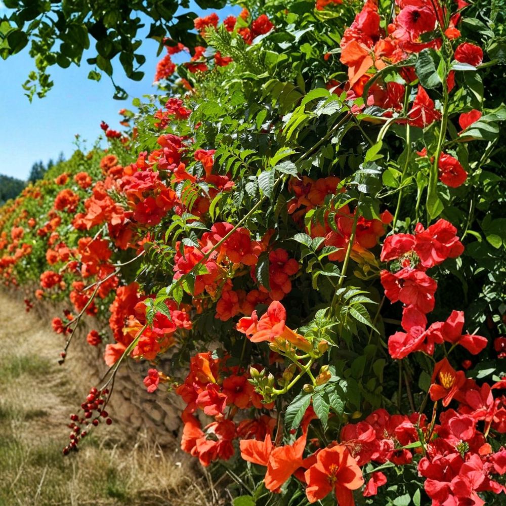 Orange Trumpet Vine – Campsis radicans 5 Bare Live Plants | Fast Growing Climbing Vine | Hummingbird & Pollinator Favorite