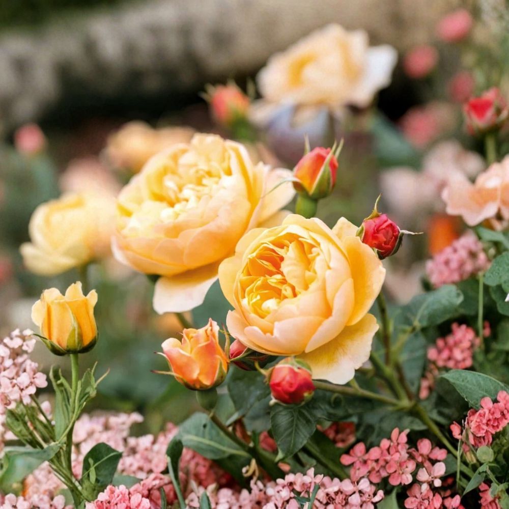 Roald Dahl English Shrub Rose – Rosa 'Ausowlish' Live Rooted Plant | 5 Inches Tall | Repeat Blooming | Fragrant Garden Rose | Easy to Grow