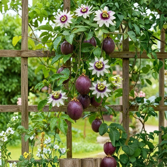 Purple Passion Fruit Live Plant – Passiflora edulis | 1 Gallon Pot | Approx. 1 Foot Tall | Sweet Edible Vine | Tropical Fruit Plant