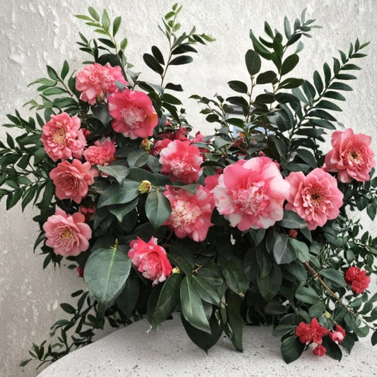 Faith Variegated Camellia – Camellia japonica Live Starter Plant | 3 Inch Pot | Unique Variegated Blooms | Well Rooted | Evergreen Flowering Shrub | USA Seller