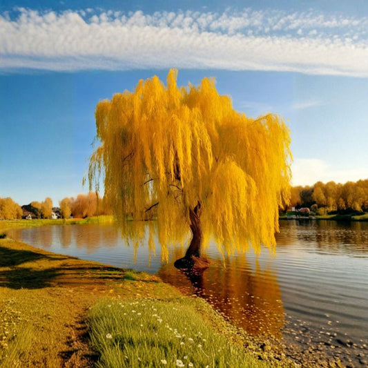 Golden Weeping Willow – Salix babylonica Live Potted Tree | 3 Ft Tall Bonsai Style | Fast Growing Ornamental | Graceful Cascading Branches | Garden & Pond Tree