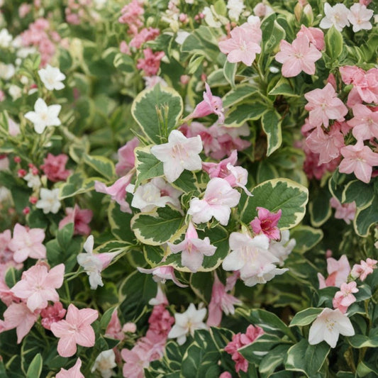 Variegata Weigela – Live Bare Root Starter Plant | 4+ Inch Flowering Shrub | Weigela florida 'Variegata' | Pink Blooms