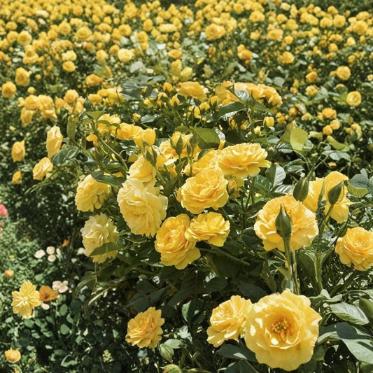 Julia Child™ Floribunda Rose Live Plant – 1 Quart | Warm Golden Yellow | Repeat Blooming Rose | Fragrant Rose Bush | Fabric Grow Bag | Garden & Container Friendly