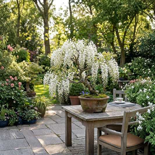 White Wisteria – Live Starter Plant | 4+ Inches Tall | Includes Nursery Pot | Climbing Flowering Vine | Bonsai Friendly