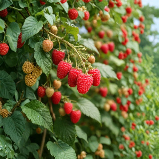 Joan J Raspberry – Rubus idaeus Live Bare Root Cane | 1 Plant | Thornless Everbearing | Sweet Red Fruit