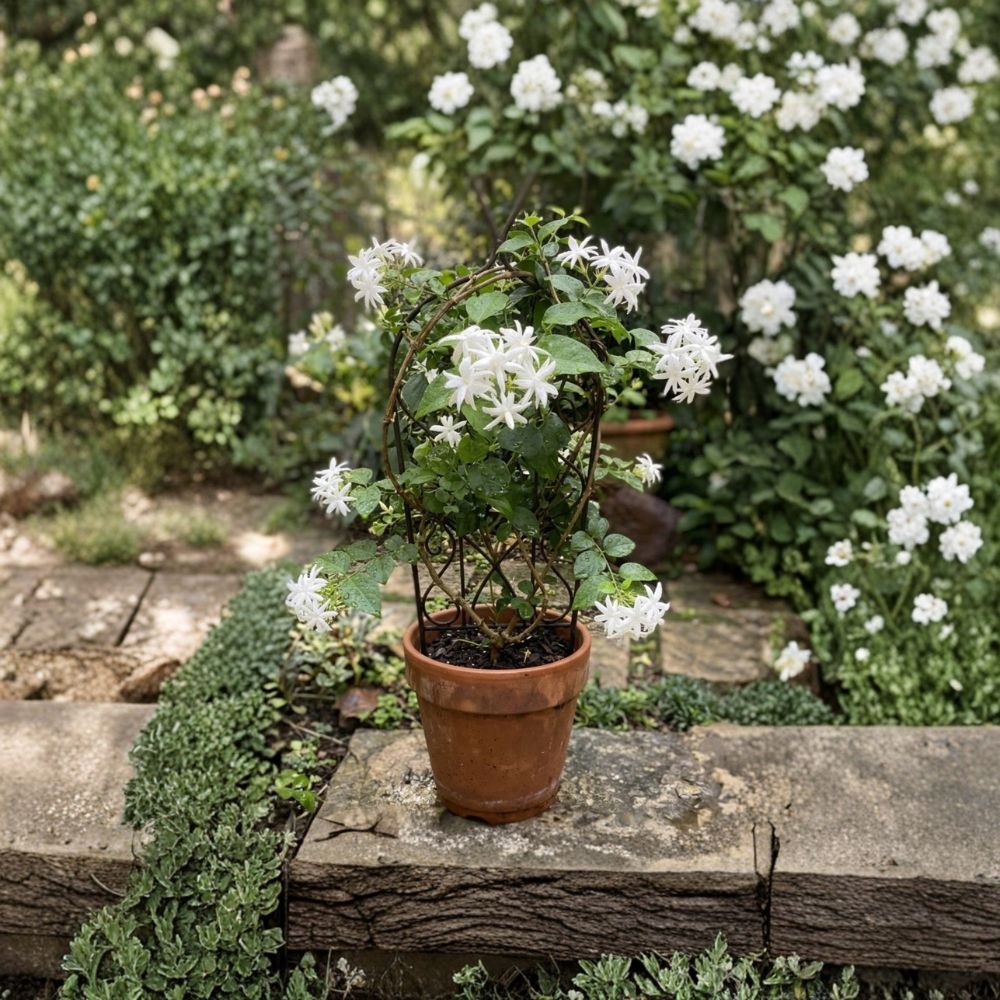 Belle of India Jasmine – Jasminum sambac Live Rooted Plant | 4 Inch Nursery Pot | Double White Blooms | Intensely Fragrant | Easy to Grow