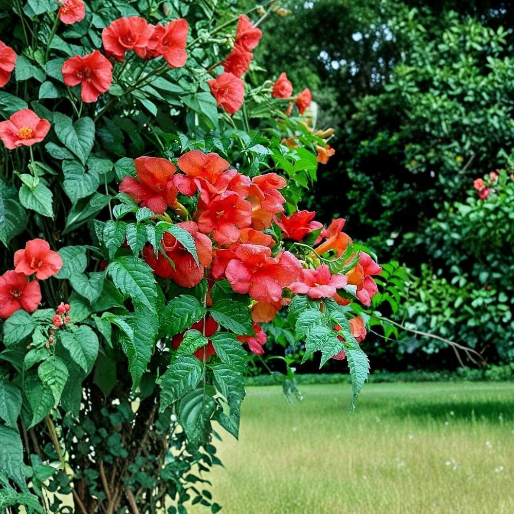 Orange Trumpet Creeper Vine – Campsis radicans Live Rooted Starter | Bare Root Climbing Perennial | Hummingbird & Butterfly Friendly | Easy to Grow